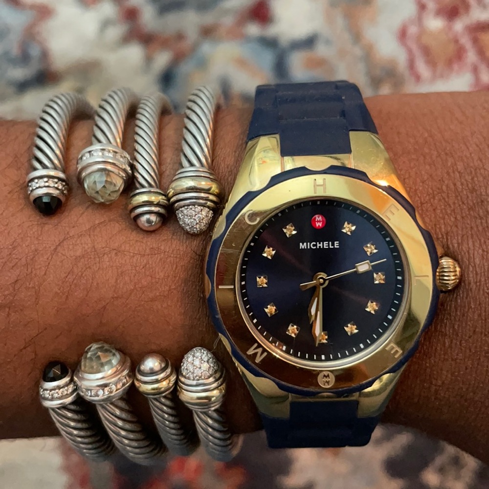 Navy blue and gold Michele jelly watch